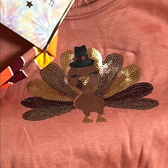 NWT! Fall Harvest Baby Girl Thanksgiving Sequin Turkey Outfit & Headband - Picture 3 of 10